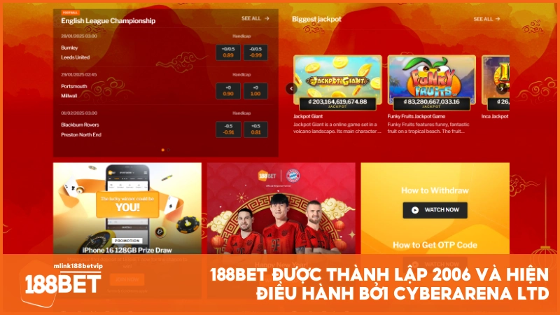 188BET được thành lập 2006 và hiện điều hành bởi CyberArena Ltd
