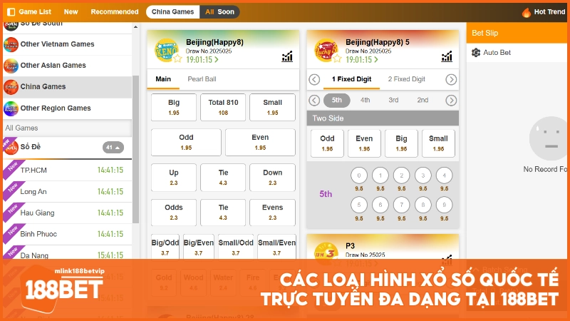 Các loại hình xổ số quốc tế trực tuyến đa dạng tại 188BET