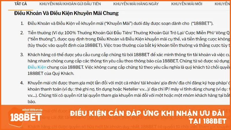 Điều kiện cần đáp ứng khi nhận ưu đãi tại 188BET