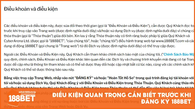 Điều kiện quan trọng cần biết trước khi đăng ký 188BET