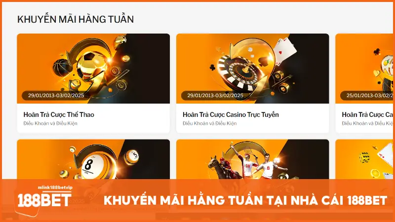 Khuyến mãi hằng tuần tại nhà cái 188BET