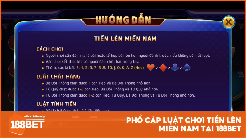 Phổ cập luật chơi Tiến Lên Miền Nam tại 188BET