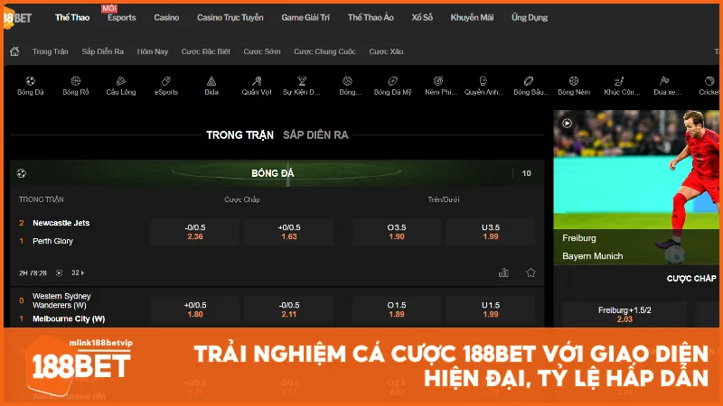 Trải nghiệm cá cược 188BET với giao diện hiện đại, tỷ lệ hấp dẫn