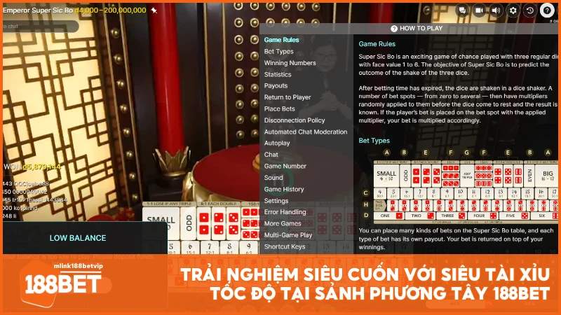 Trải nghiệm siêu cuốn với Siêu Tài Xỉu tốc độ tại sảnh Phương Tây 188BET 