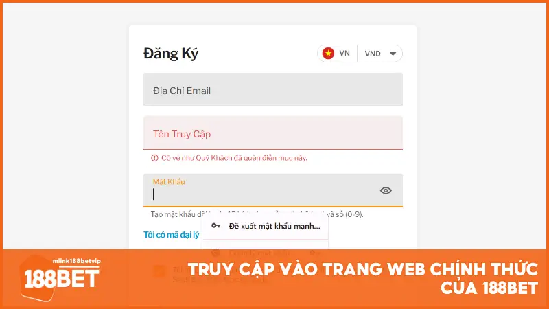 Truy cập vào trang web chính thức của 188BET